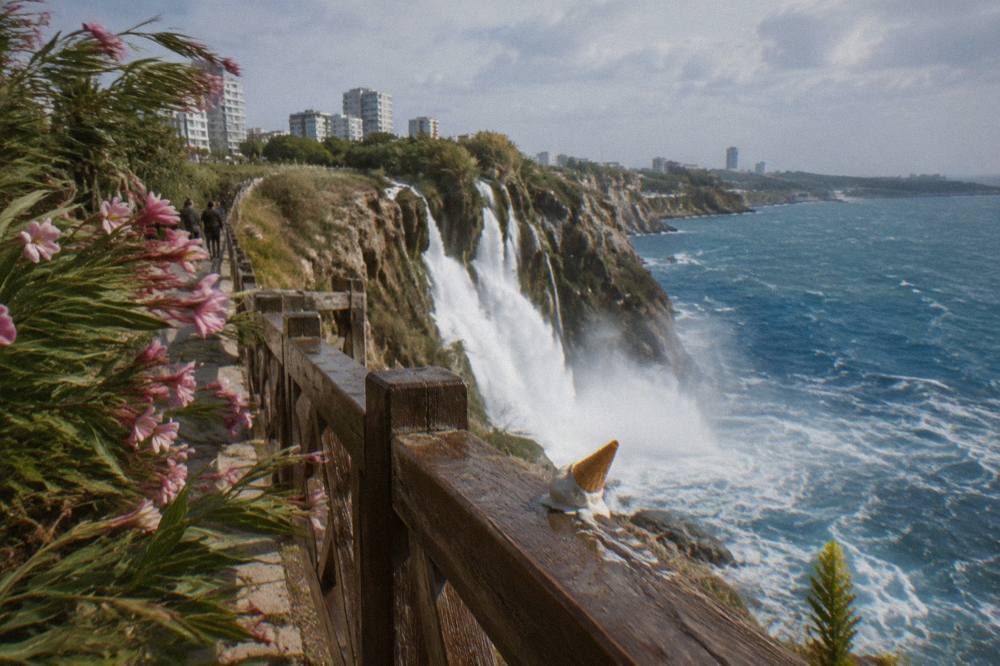 The Lower Duden Waterfall seen from the cliff-top park viewing path
