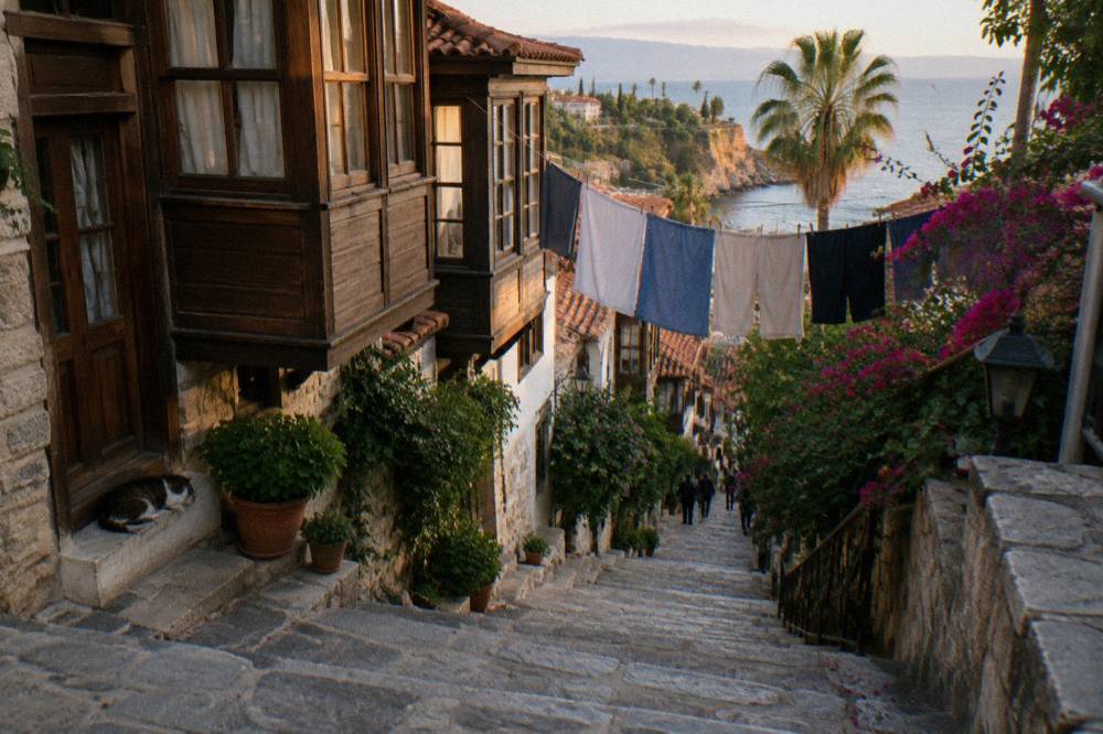 A narrow Kaleici old town lane with stone houses