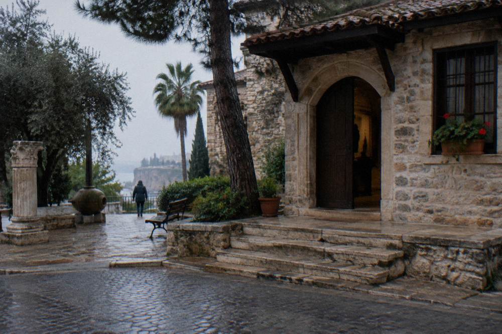 Stone museum building with arched doorway in Antalya old town