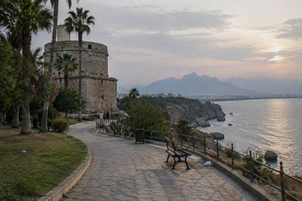 The cliff-top park path beside Hidirlik Tower