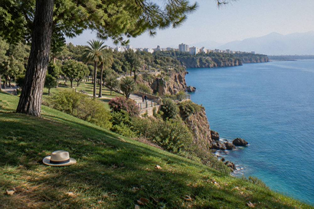 The green park and cliff edge around Hidirlik Tower