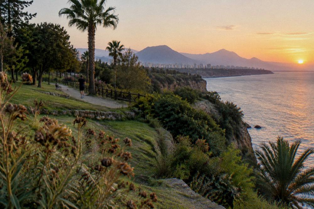 Clifftop park path above the sea in Antalya
